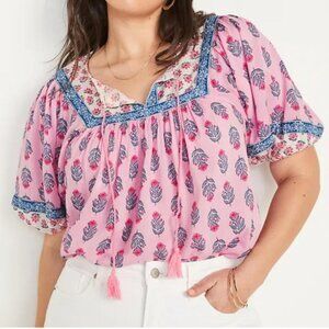 OLD NAVY Split Neck Floral-Print Poet Swing Blouse 4X  NWOT